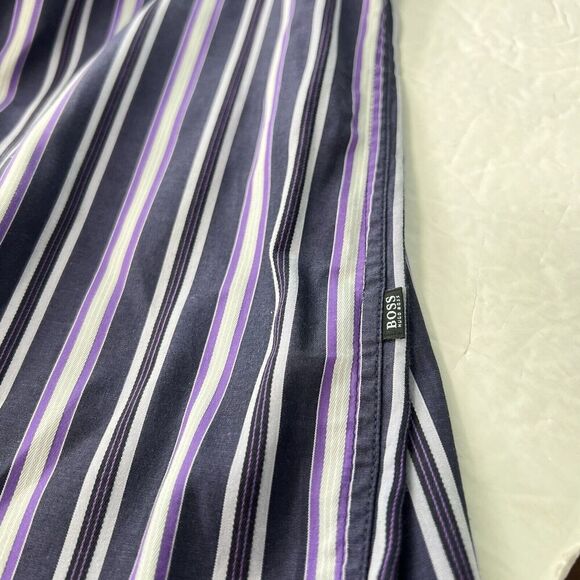 Hugo Boss Button Down Long Sleeve Dress Shirt Men XL Striped Purple Cotton - Picture 14 of 14